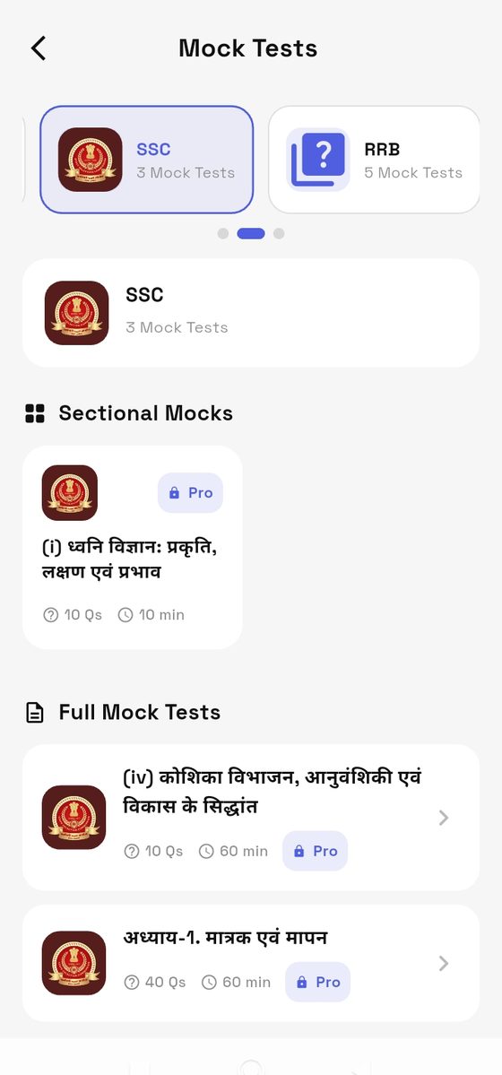 Mock tests split into sectional and full-length
